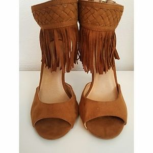 Lane Bryant Cognac Suede Fringe Heels
